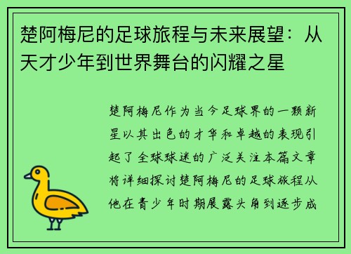 楚阿梅尼的足球旅程与未来展望：从天才少年到世界舞台的闪耀之星